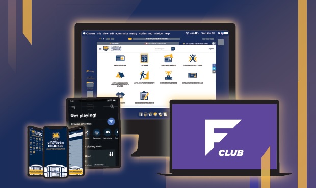 image of computer screen, laptop, 3 cell phones and a tablet featuring screenshots of the Fusion software.