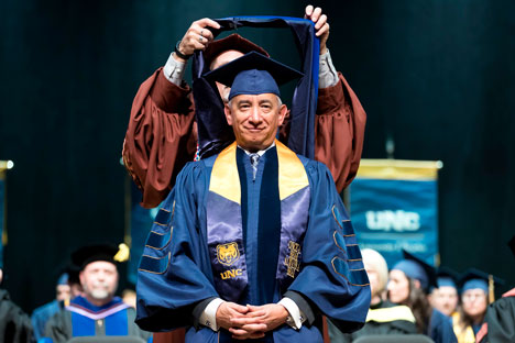 Idilio Moncivais at doctoral graduation ceremony