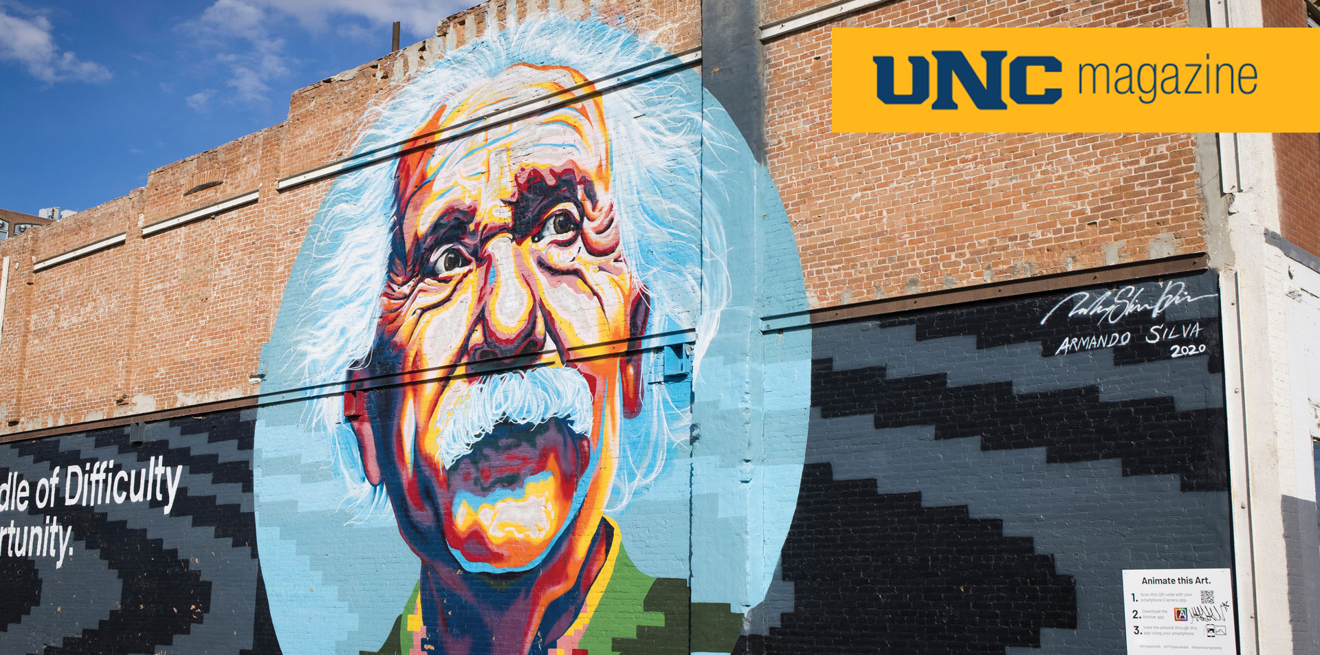 A picture of a mural of Albert Einstein in Greeley