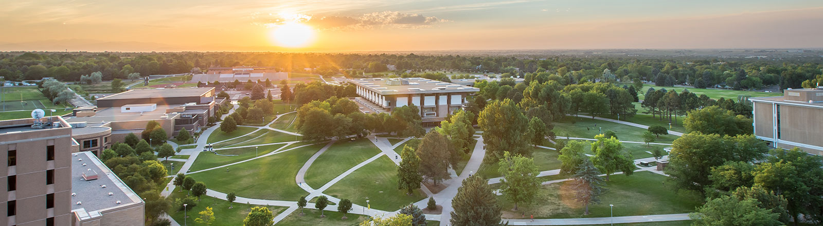 University of Northorn Colorado campus at sunset.