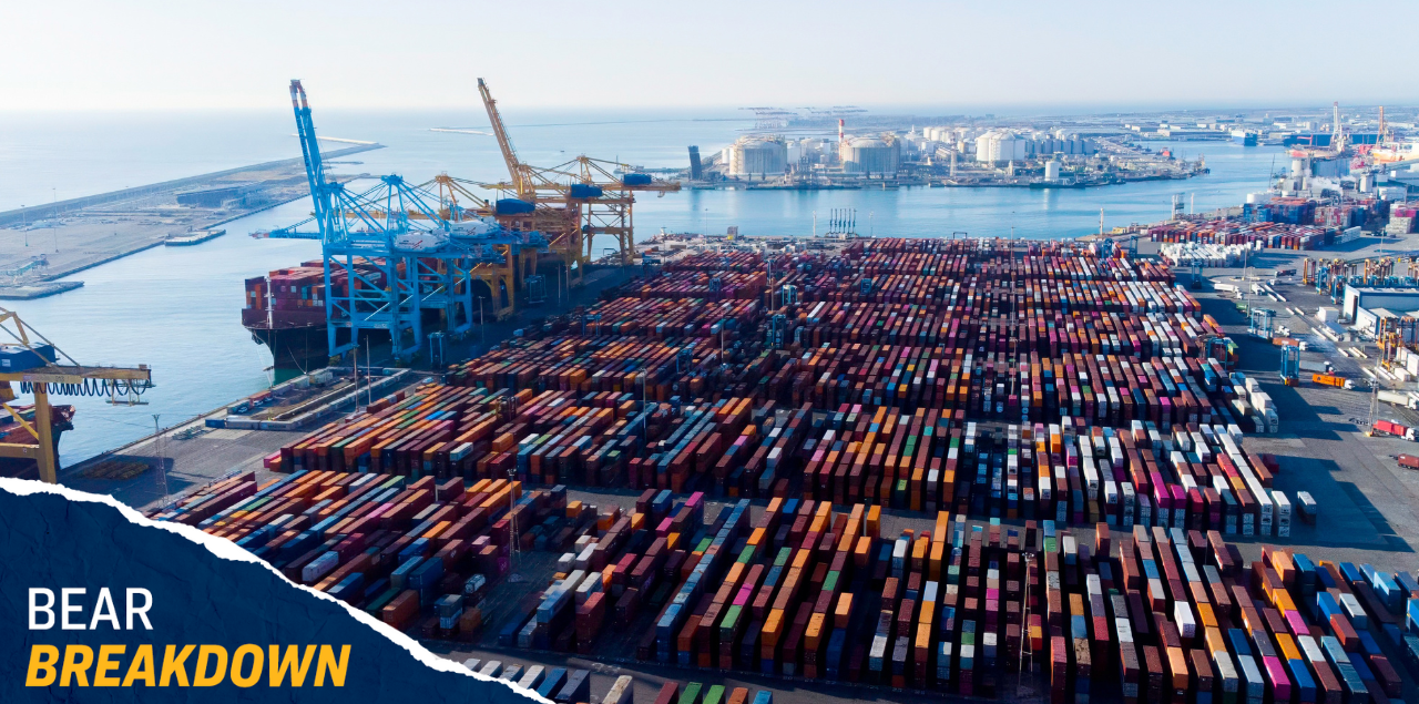 Shipping containers in a lot by the ocean