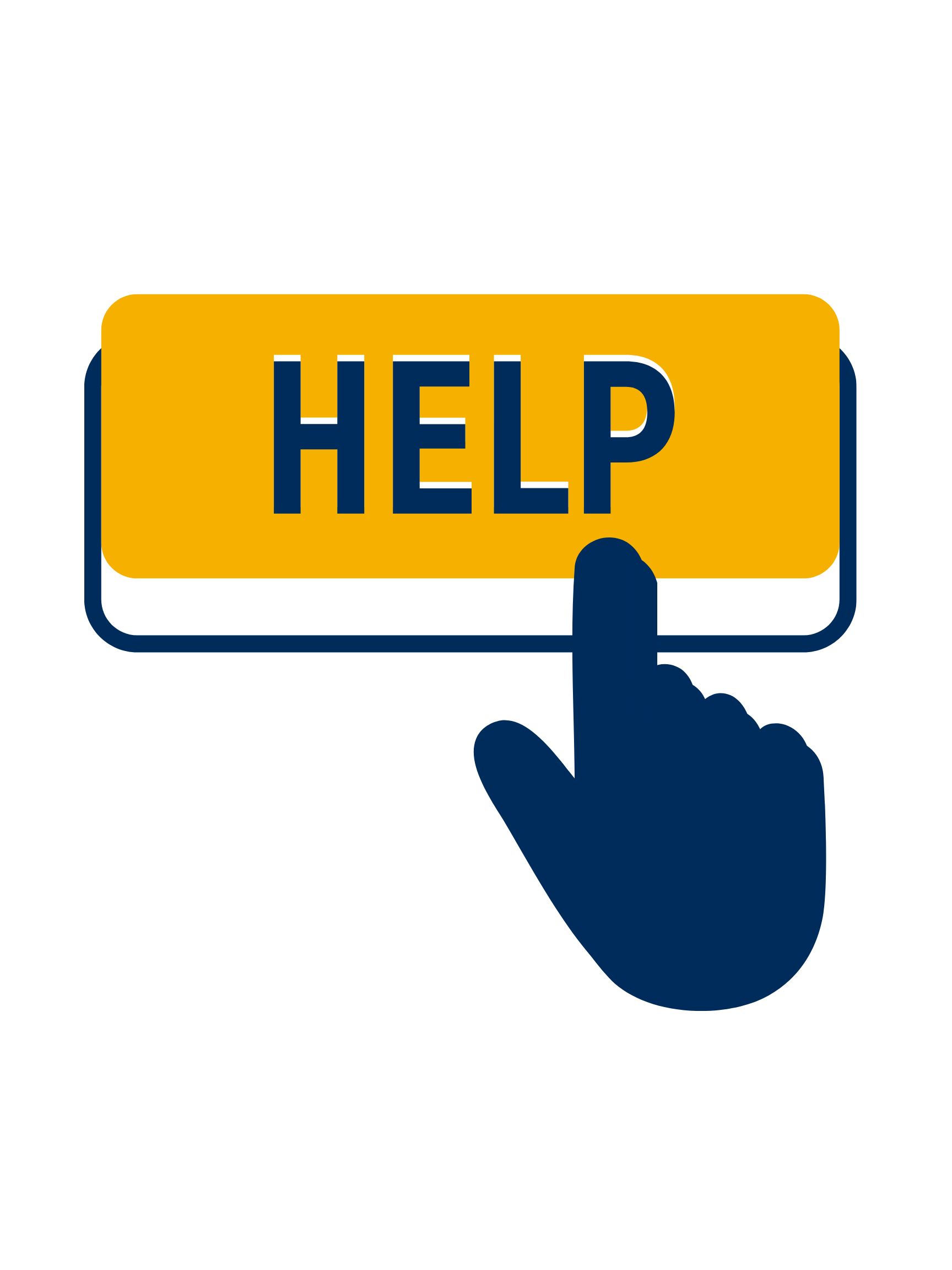 Blue hand clicking on a gold Help sign